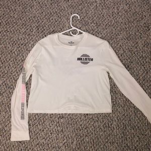 white, long-sleeve, Hollister, cropped shirt.